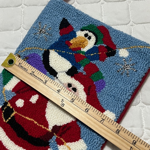 Vintage Hand Hooked Christmas Stocking | Santa Penguins | 17” Wool Backing - Picture 5 of 6
